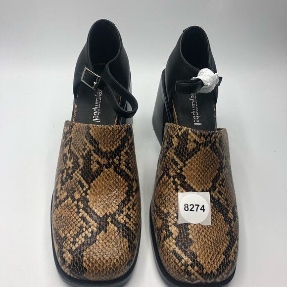 Jeffrey Campbell Audrey Mary Jane Heels In Tan Snake Combo Size US 7 - Picture 10 of 10